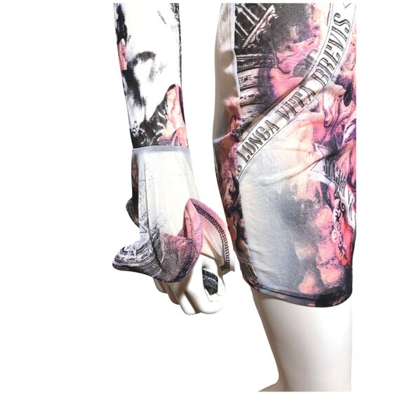 Sheer Mesh Dress M Ruffle Art is Long Renaissance Graphic Baddie Y2K Style USA - Picture 3 of 9